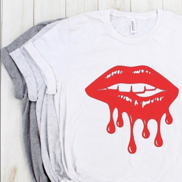 Gildan Tops - Red drip lips Gildan Tops - Red drip lips